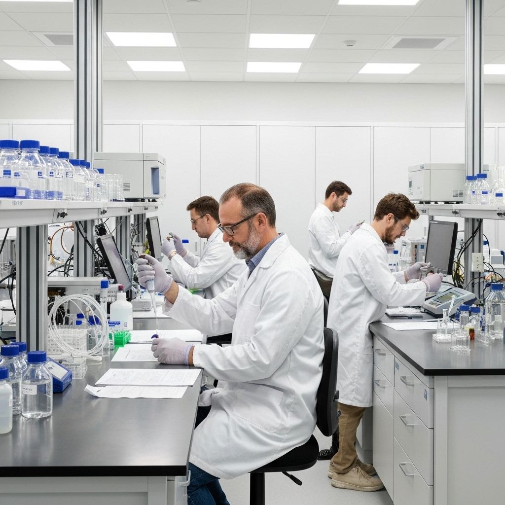 Pesquisadores em laboratório